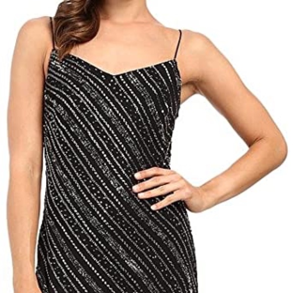 NWT $369 Adrianna Papell‎ Bias Embellished Tank Gown in Black [SZ 4 ] - Picture 9 of 11